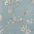 World of Wallpaper Chinoise Oriental Chinesisch Asiatisch inspirierte Tapete Tropische Vögel Blumen Schiefer Blaue 900102