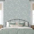 WOW Botanische Vliestapete Blumen Blätter Tropische Vögel Blau Slate Blue 900102