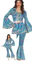 FIESTAS GUIRCA Disco Queen Karnevalskostüm Damen – Metallic Blau 70er Outfit mit Holographischen Effektt – Glänzendes 60er Faschingskostüm Erwachsene Damen Größe M