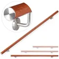 Relaxdays - Handlauf Aluminium, Rund, Treppengeländer Innen, Außen, Eiche-optik, 200 Cm, Ø 42mm, Mit Wandhalterung, Braun