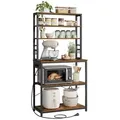VASAGLE Standregal Küchenregal, Mikrowellen-Regal, 6 Haken, 6 Ablagen, 40 x 80 x 167 cm, mit Steckdosen, Stahlrahmen, für Küche braun 80 cm x 167 cm x 40 cm