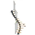 Dolle Mittelholmtreppe Dublin 1/2 gewendelt aus Buche lackiert 61 cm breit für GH 278–337 cm UK Metall Perlgrau mit Einzelstabgeländer