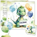 TOBJA Einladungskarten XXL Dino 10 Einladungskarten für Kindergeburtstage, Kindergeburtstag Junge Geburtstag Einladung Kinder grün