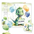 TOBJA Dino Einladung Kindergeburtstag Junge | XXL Dinosaurier Einladungskarten Geburtstag 15 x 15 cm | 10er Set mit Stickern | Geburtstagseinladungen Jungen (Dino)
