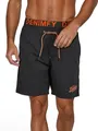 DENIMFY Badehose Herren Lang Badeshorts Doppelter Bund DFNeo Kurze Hosen Schwimmhose Shorts Print, Größe:M, Farben:Black-Shiny Orange