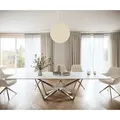 DELIFE Esstisch Edge 300x100cm Keramik Laminam®Statuarietto Weiß Spider Flachstahl Edelstahl, Esstische