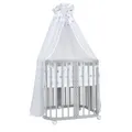 Mobiles Babybett aus Holz 7in1 mit Matratze, mitwachsend,Stoffe Sterne blau,Holz grau