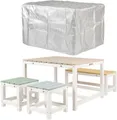 WONDERMAKE Garten-Kindersitzgruppe aus Holz ab 3 Jahre, Outdoor Indoor Kinder-Sitzgarnitur draußen weiß, (1x Tisch, 1x Bank, 2x Hocker, 4-tlg), Gartenmöbel-Set Sitzgruppe Garnitur drinnen, 4 Plätze, Picknick-Gruppe