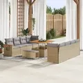 vidaXL 11-teiliges Garten Sofa Set mit Kissen Beige Poly-Rattan Akazie