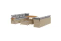 vidaXL Loungesofa 11-teiliges Garten Sofa Set mit Kissen Beige Poly-Rattan, 11 Teile