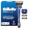 Gillette Fusion5 Proglide Rasierer Herren, UEFA Champions League Special Edition — Inkl. 1 Nassrasierer, 3 Ersatzklingen mit Neuem Everglide Gleitstreifen, Reiseschutzkappe — Blau/Grau