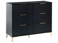 Kommode schwarz mit geriffelten 6 Schubladen goldene Griffe Walcott