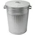Zink Abfalleimer mit Deckel - 55 Liter - Metall Garten Outdoor Mülleimer silber - Silber