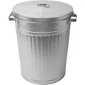 Zink Abfalleimer Mit Deckel - 55 Liter - Metall Garten Outdoor Mülleimer Silber