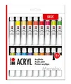 Marabu 1210000000202 - Acrylfarbenset mit 18 Farben á 12 ml, deckende, matt glänzende Acrylfarben auf Wasserbasis, für Keilrahmen, Malkarton, Papier und Holz geeignet, schnell trocknend