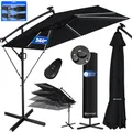 KESSER® Ampelschirm Holly Sonnenschirm Rechteckig LED Solar inkl. Abdeckung + Windsicherung mit Kurbel | Kurbel-Schirm mit Ständer UV-Schutz Aluminium Wasserabweisend Ø350cm Gartenschirm Schwarz