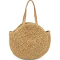 styleBREAKER runde Damen Basttasche mit langen Henkeln | Geflochtene Korbtasche als Strandtasche oder Shopper | Großes Hauptfach mit Reißverschluss - Braun