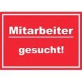 HB-Druck Aufkleber Mitarbeiter gesucht Aufkleber mit Text AushängeAufkleber rot-weiss, wetterfest, UV-beständig, kratzfest