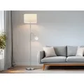 Defibrico - Stehleuchte Hotel Silber Matt Mit Leselampe, Stoffschirm Weiß, Höhe 170cm