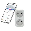 Konyks Priska Duo FR Dual-Steckdose, WLAN + BT, Remote ON/OFF-Steuerung, Verfolgung des Verbrauchs von 2 Geräten gleichzeitig, Smartlife und Tuya, Amazon Alexa und Google Home kompatibel