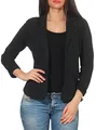 Malito – Damen Blazer unifarben mit Knopf – Sweatblazer mit Revers-Kragen & Zier-Taschen – Kurzjacke im Basic-Look – tailliertes Jersey Sakko 1654 (Schwarz | Größe L)