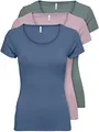 ONLY 3er Pack Damen T-Shirt schwarz oder weiß Kurzarm lang Basic Sommer T-Shirts XS S M L XL 15209153 (Farb Mix 5, XS)