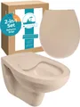 Calmwaters® Spülrandloses Hänge WC, Tiefspül WC aus Keramik, Komplettset mit WC Sitz mit Absenkautomatik in Beige-Bahamabeige, Waagerechter Abgang, WC Sitz aus antibakteriellem Duroplast, 99000190