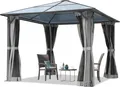 Gartenpavillon 3x3 m ca 6 mm Polycarbonat-Dach mit Moskitonetzen und Seitenteilen in grau