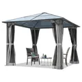 TOOLPORT Gartenpavillon 3x3 m Polycarbonat Dach ca. 6 mm - Hardtop Pavillon mit 4 Seitenteilen und Moskitonetzen in grau