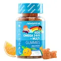 Omega 3 Kinder - 30 Gummibärchen - Vegan Alternative zu Fischöl & Algenöl - Omega 9 6 3 Vegan - Omega 3 für Kinder - mit Perillaöl, Vitamin D & E - 1 Monatsvorrat - Novomins