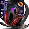 Gaming Headset für PS4 PS5 PC Xbox Computer und Laptop Gamer Headphones Kabelgebundenes mit Mikrofon Kopfhörer Over-Ear Stecker 3.5 mm Rot Retoo