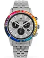 LOUIS XVI Herren-Armbanduhr Majesté Iced Out Rainbow Stahlband Silber CZ-Diamanten Chronograph Analog Quarz Edelstahl Swiss Made 1121