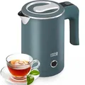 LEBENLANG Wasserkocher Reisekocher, blau, 0,5 Liter, 600 Watt, mit Edelstahlgehäuse
