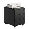 WOLTU Rollcontainer Metall, Mobiler Aktenschrank Büroschrank mit 3 Schubladen Bürocontainer, abschließbares und verstellbares Hängeregister, vormontiert, Büro, Home Office Schwarz SK024sz