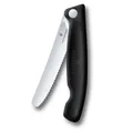 Victorinox Swiss Classic Faltbares Picknick-Messer für Wanderungen, Obst, Gemüse, Brötchen, Wurst, mit Wellenschliff, Extra Scharf, Schwarz