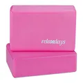 Relaxdays Yogablock im 2er Set, Yoga-Klötze für Yoga-Übungen, Hartschaum, rutschfest, Yoga-Würfel HBT 8x23x15 cm, pink