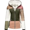 Steppjacke NAVAHOO "Multikulti", Damen, Gr. XS (34), beige (natur), Obermaterial: 100% Nylon, Futter: 100% Polyester, Wattierung: 100% Polyester, Ärmelfutter: 100% Polyester, modisch, tailliert hüftbedeckend, Langarm Ärmel ohne Ärmelschlitz Rippstrickbündchen kontrastfarben, Jacken, stylische Colorblocking Übergangsjacke m. Kapuze