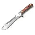 Puma Messer Survival Knife Automesser glatte Klinge Pflaumenholz Lederscheide, rostfrei braun