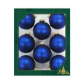Dekohelden24 Lauschaer Christbaumschmuck - 8er Set Kugeln Uni matt Satin königsblau, 6,7 cm, mit goldenem Krönchen + 50 Schnellaufhänger dazu