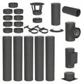 6,2 m Edelstahlschornstein Ø 130 mm Komplettset doppelwandig DW-Black Bodenmontage