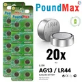 20x AG13 LR44 PoundMax Alkaline Knopfzellenbatterie A76, G13, L1154, SR4  1,5V
