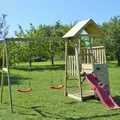 Wendi Toys Kinderspielhaus, Kletterturm "Salamander" mit Rutsche, Kletterwand und 2 Schaukeln,holz / rot,