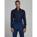Jack & Jones Businesshemd JJPRPARMA in Skinny Fit, Stretchanteil und verstellbaren Manschetten sehr schmal, Web, Baumwollmischung blau XS