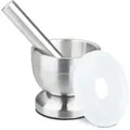 Relaxdays Mörser mit Stößel Edelstahl Silber,Transparent