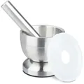 Relaxdays Mörser Mit Stößel, Aus Edelstahl, Mit Deckel, Gewürze, Kräuter, Rutschfester Handmörser, Ø 10 Cm, 200 Ml, Grau