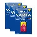 3x 1er Blister VARTA 9V Block LONGLIFE Max Power Alkaline Batterie 6LR61 MN1604