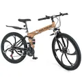 Klappbares Mountainbike 26 Zoll, MTB Klapprad mit Shimano 21 Gängen, Vollfederung, mechanische Scheibenbremsen, Stahlrahmen, für Erwachsene und Jugendliche (Hellbraun)