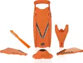Börner V5 PowerLine Plus Set Gemüsehobel, Obst- & Gemüseschneider mit Fruchthalter, Scheibeneinschub, Sparschäler, 10 Schnittarten, 6 tlg. Set, Orange