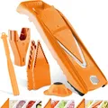Börner Gemüsehobel V5 (Plus Set) • Verstellbarer V-Hobel mit extra viel Zubehör + Schäler • Gemüseschneider mit Edelstahl V-Klinge • Für Scheiben, Streifen, Würfel • Farbe: Orange
