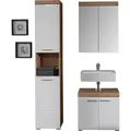 Badmöbel-Set INOSIGN "Avena", weiß (asteiche, weiß hochglanz), Holzwerkstoff, Kunststoff, Metall, Kastenmöbel-Sets, Badmöbel - Hochschrank, Waschbeckenunterschrank und Spiegelschrank